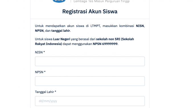 Laman Registrasi LTMPT